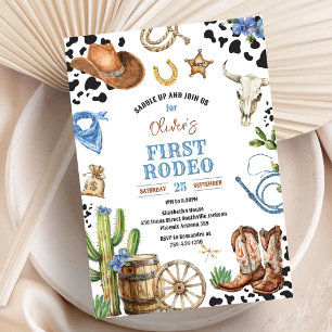 Invitación Cumpleaños 1 Vaquero Primer Rodeo Oeste Salvaje