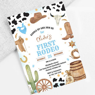 Invitación Cumpleaños 1 Vaquero Primer Rodeo Oeste Salvaje