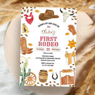 Invitación Cumpleaños 1 Vaquero Primer Rodeo Oeste Salvaje