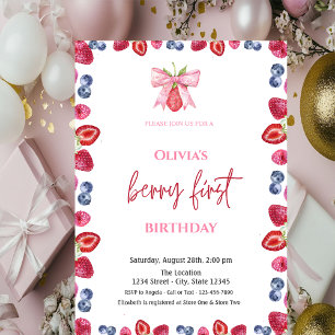 Invitación Cumpleaños 1 Watercolor Blueberry Strawberry