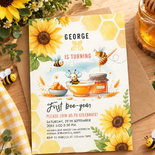 Invitación Cumpleaños 1er Abejita con Abeja Amarilla Linda y