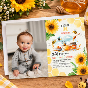 Invitación Cumpleaños 1er Abejita con Abeja Amarilla Linda y 