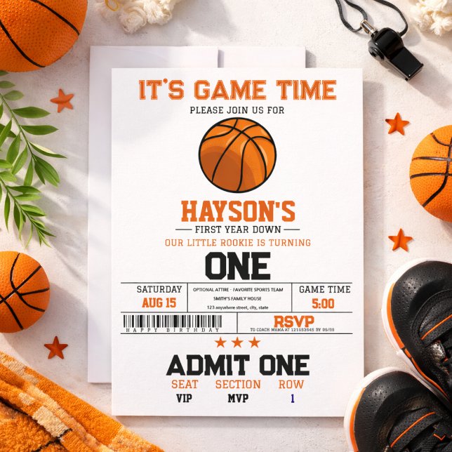Invitación Cumpleaños 1er Año de Baloncesto First Year Down (Subido por el creador)