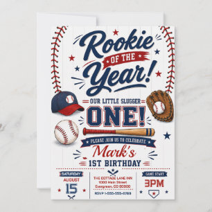 Invitación Cumpleaños 1er año de béisbol Novato del Año