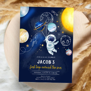 Invitación Cumpleaños 1er Astronauta del Espacio Exterior Pla