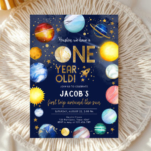 Invitación Cumpleaños 1er Astronauta del Espacio Exterior Pla