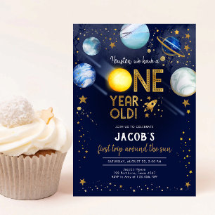 Invitación Cumpleaños 1er Astronauta del Espacio Exterior Pla