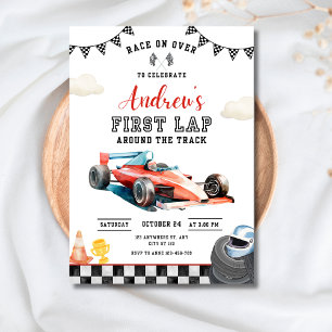 Invitación Cumpleaños 1er Auto de Carreras Primera Vuelta Fie