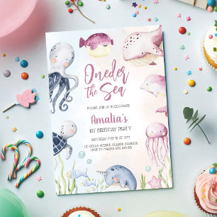 Invitación Cumpleaños 1er Bajo el Mar Animales Oceánicos 