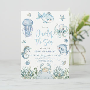 Invitación Cumpleaños 1er Bajo el Mar Animales Oceánicos Niño