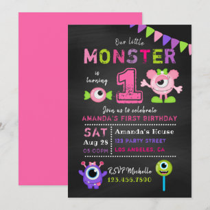 Invitación Cumpleaños 1er Cumpleaños Niña Monstruo Pequeño Fi