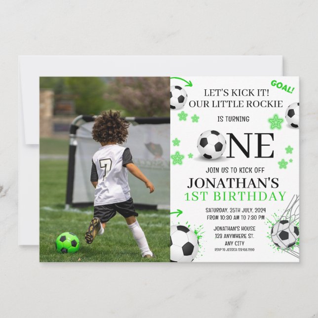 Invitación Cumpleaños 1er de Deportes Fiesta de fútbol (Anverso)