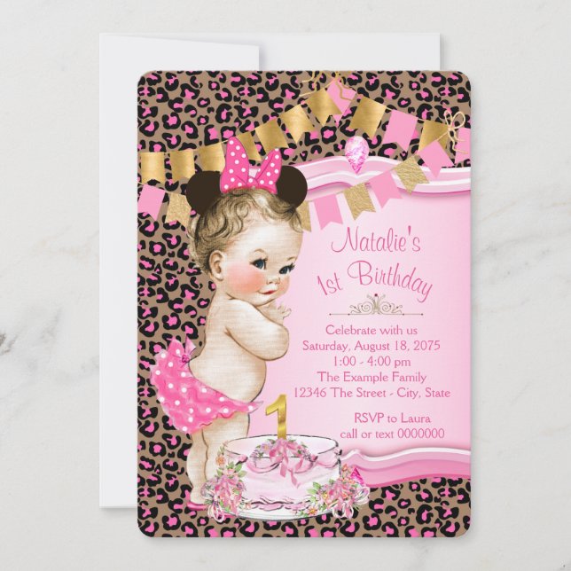 Invitación Cumpleaños 1er de las niñas Leopard (Anverso)