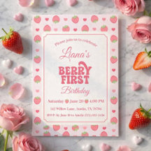 Cumpleaños 1er de Niña Fresa Rosa Linda