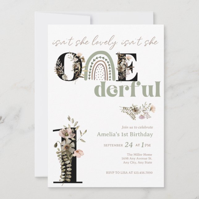 Invitación Cumpleaños 1er de niña | Onederful (Anverso)