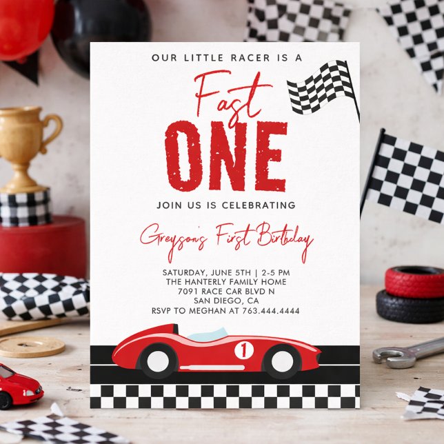 Invitación Cumpleaños 1er de Niño Coche de Carreras Fast One (Fast One Race Car Boy 1st Birthday Party Invitation
)
