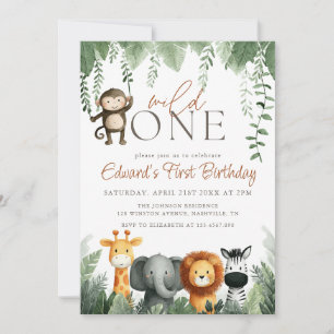 Invitación Cumpleaños 1er de Wild One Jungle
