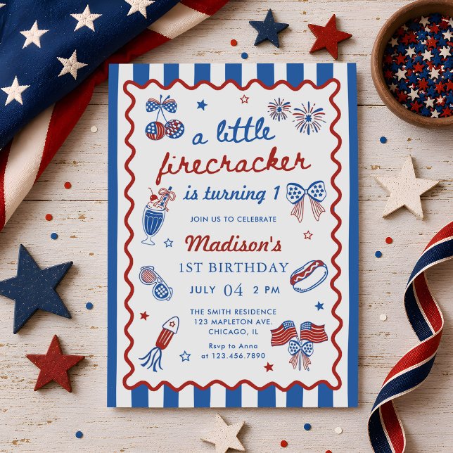 Invitación Cumpleaños 1er del 4 de julio Little Firecracker (Subido por el creador)