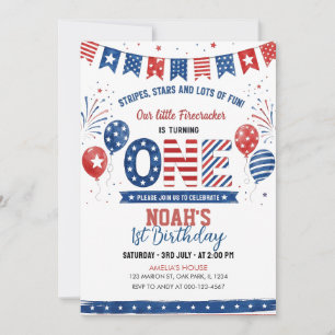 Invitación Cumpleaños 1er del Pequeño Petardo 4 de Julio