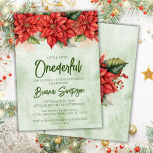 Invitación Cumpleaños 1er Fiesta de Navidad Poinsettia Floral