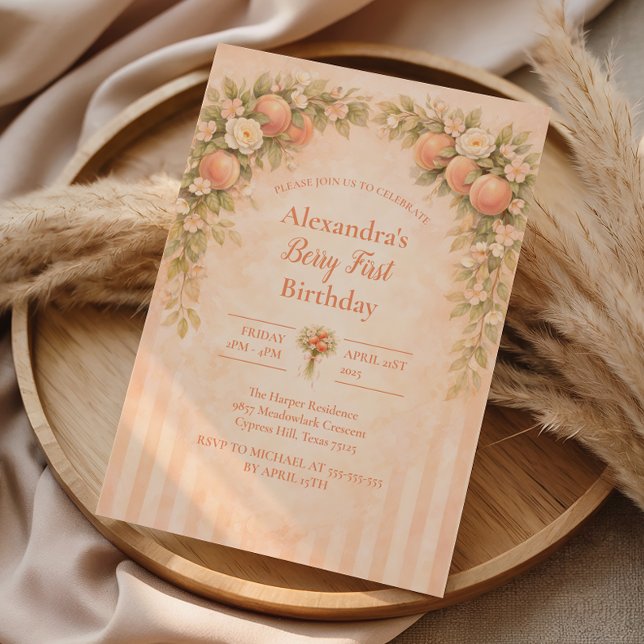 Invitación Cumpleaños 1er Flor de Melocotón (Subido por el creador)