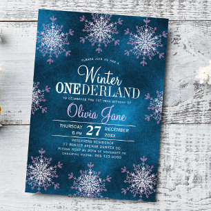 Invitación Cumpleaños 1er invierno de niña Onederland copos d