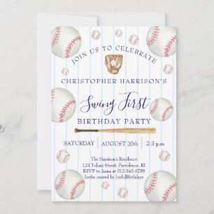 Invitación Cumpleaños 1er Niño Deporte Béisbol