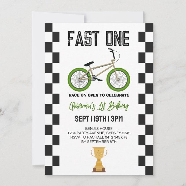 Invitación Cumpleaños 1er Partido de Bicicleta BMX (Anverso)