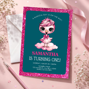 Invitación Cumpleaños 1er Pink Flamingo