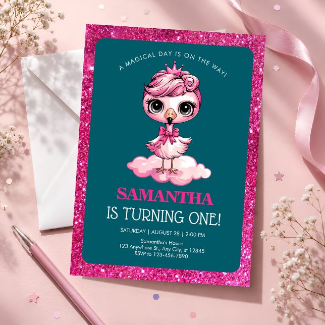 Invitación Cumpleaños 1er Pink Flamingo (Subido por el creador)