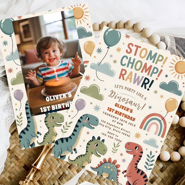 Invitación Cumpleaños 1er Rawr Dinosaurio Niño (Subido por el creador)