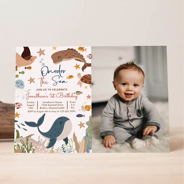 Invitación Cumpleaños 1er Uno-der el tiburón ballena vida mar (Subido por el creador)