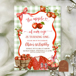 Invitación Cumpleaños 1st Coquette Manzana Lazo Verde Cuadros