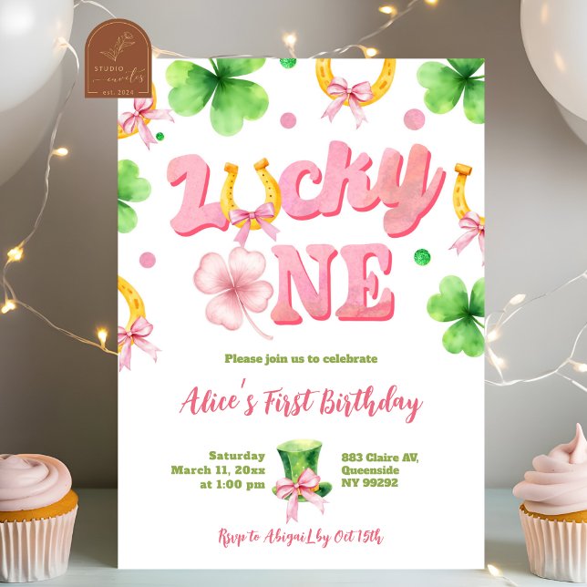 Invitación Cumpleaños 1st de Niña Arco Glitter Lucky One St P (Subido por el creador)