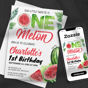 Invitación Cumpleaños 1st de One in a Melon Watercolor Sandía