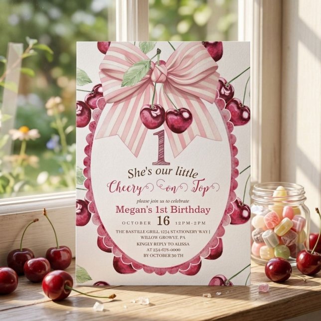 Invitación Cumpleaños 1st Fiesta de Cumpleaños Coquette Bow C (Subido por el creador)