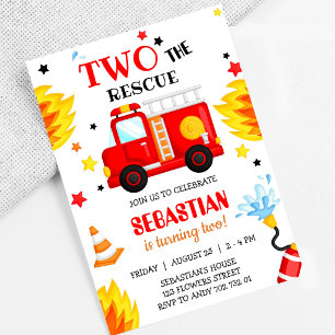 Invitación Cumpleaños 2º Camión de Bomberos Rescate Bombero D