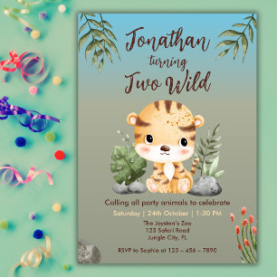 Invitación Cumpleaños 2º Cute Dos Fieras Safari Tigre Niños 