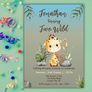 Invitación Cumpleaños 2º Cute Dos Jirafas Salvajes Safari Kid