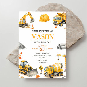 Invitación Cumpleaños 2º del camión de volteo de construcción