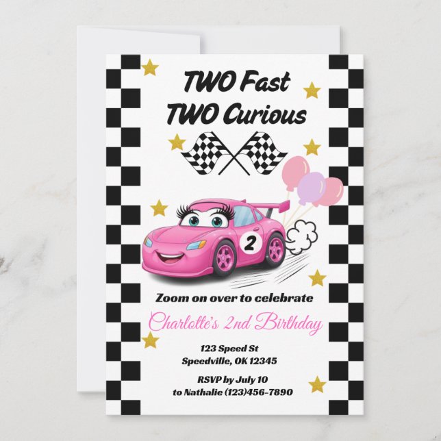 Invitación Cumpleaños 2º 'Dos Rápidos Dos Curiosos' Auto de C (Anverso)