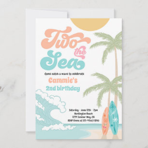 Invitación Cumpleaños 2º Two The Sea Retro Surfboard Beach