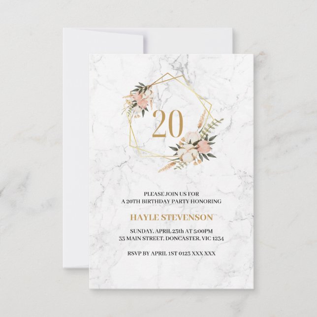 Invitación Cumpleaños 20 - 20º Fiesta de Cumpleaños Floral Má (Anverso)