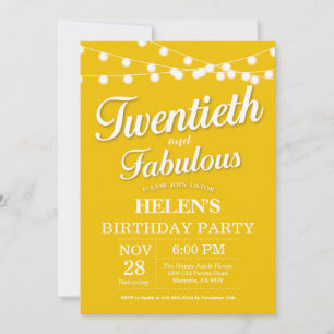 Invitación cumpleaños 20 amarillo fabuloso