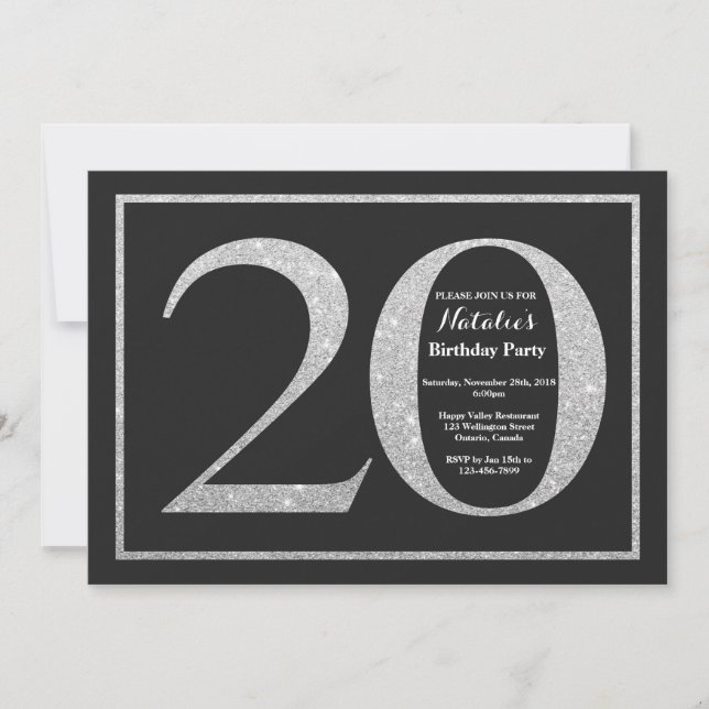 Invitación Cumpleaños 20 Años Pizarra Brillo Plate (Anverso)