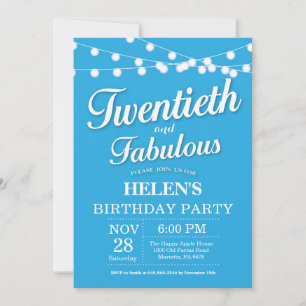 Invitación cumpleaños 20 azul fabuloso