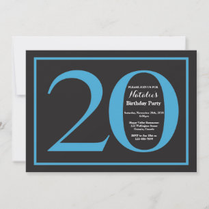 Invitación Cumpleaños 20 Azul y Pizarra Negra