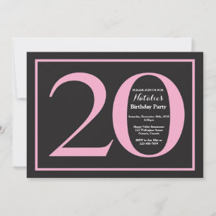 Invitación Cumpleaños 20 en pizarra rosa y negra