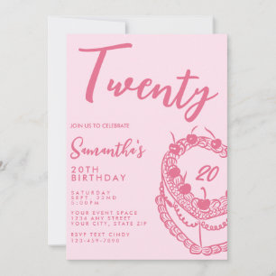 Invitación Cumpleaños 20 moderno simple y trendy rosa