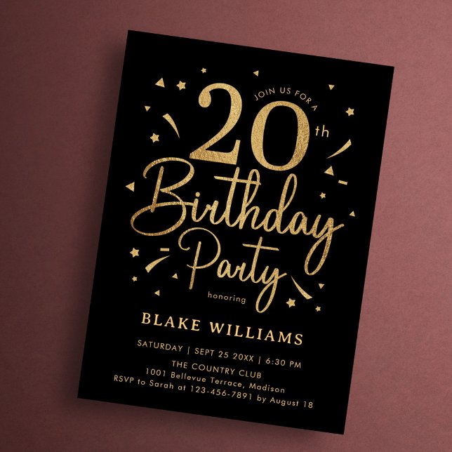 Invitación Cumpleaños 20 negro oro (Subido por el creador)